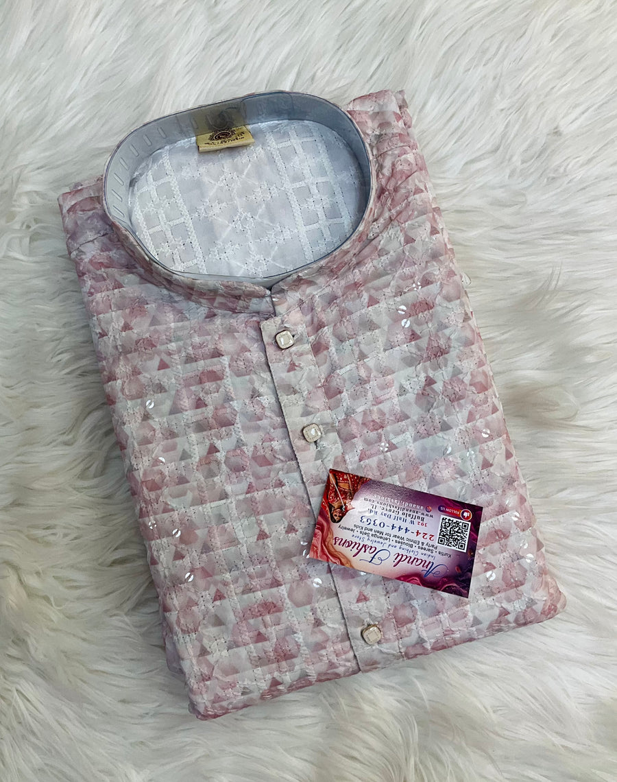 Light pink Chikankari Work Embroidery Mens kurta set