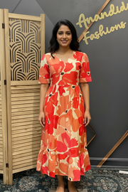 Orange Patterned Long Dress/ Kurti