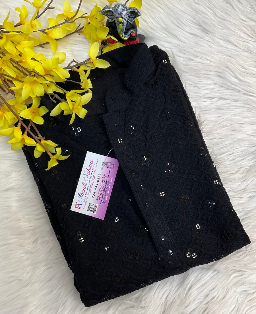 Men’s Black Chikankari Kurta Set