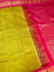 Parrot Green Checks Semi Gadwal Silk Saree