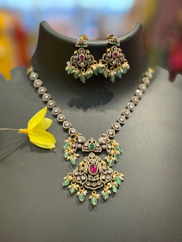 Victorian Necklace Set with Peacock Pendant