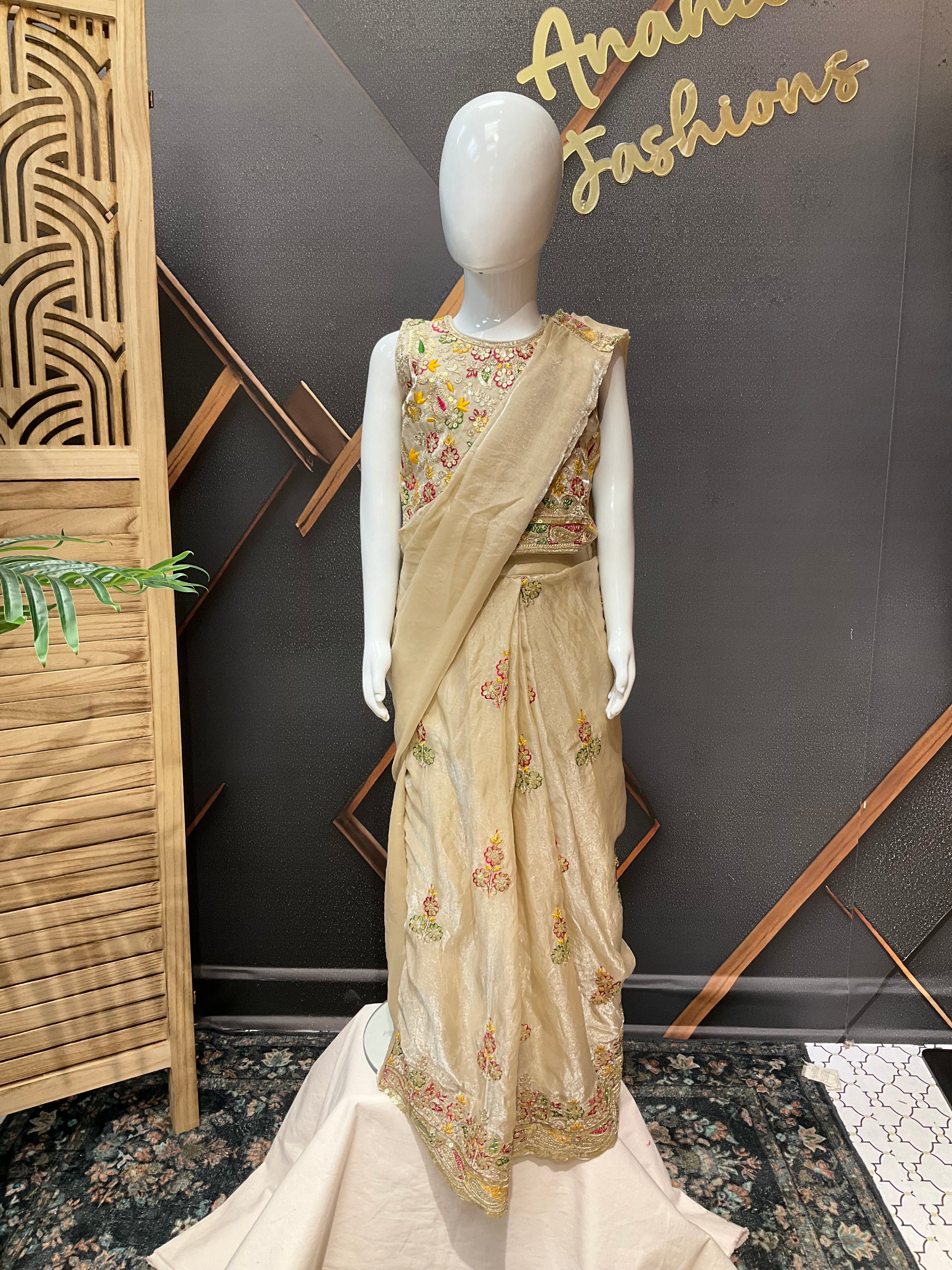 Little Girls Gold Tissue Saree