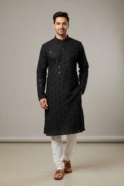 Plus Size Black Rayon Chikankari Men’s wear Kurta set