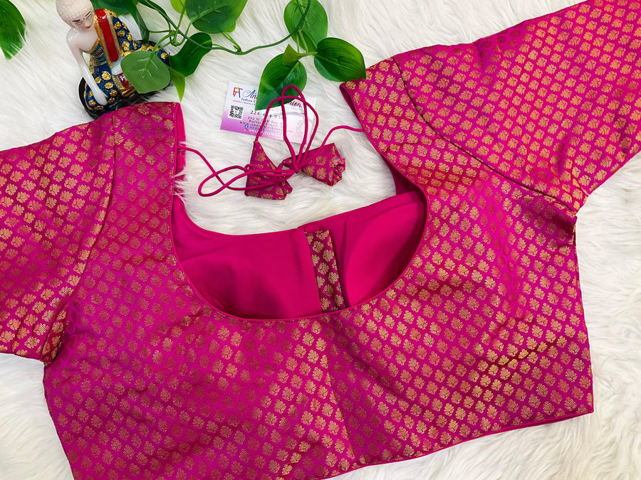 Premium Pink Brocade Blouse - Front Opening Size 48