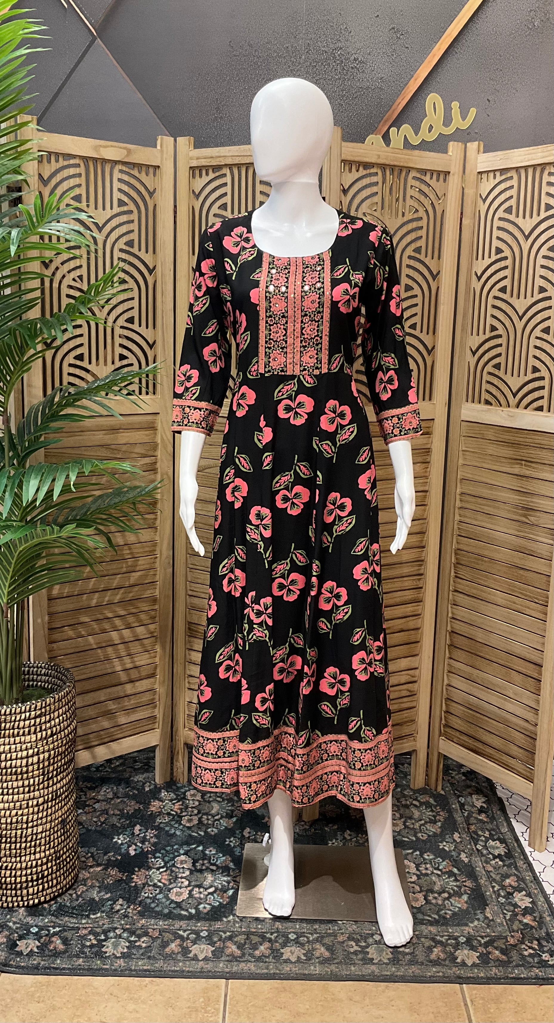 Pure cotton - Black Floral long kurti