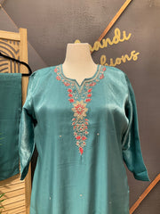 Women’s Plus Size Shimmery Tissue Blue Kurti Set
