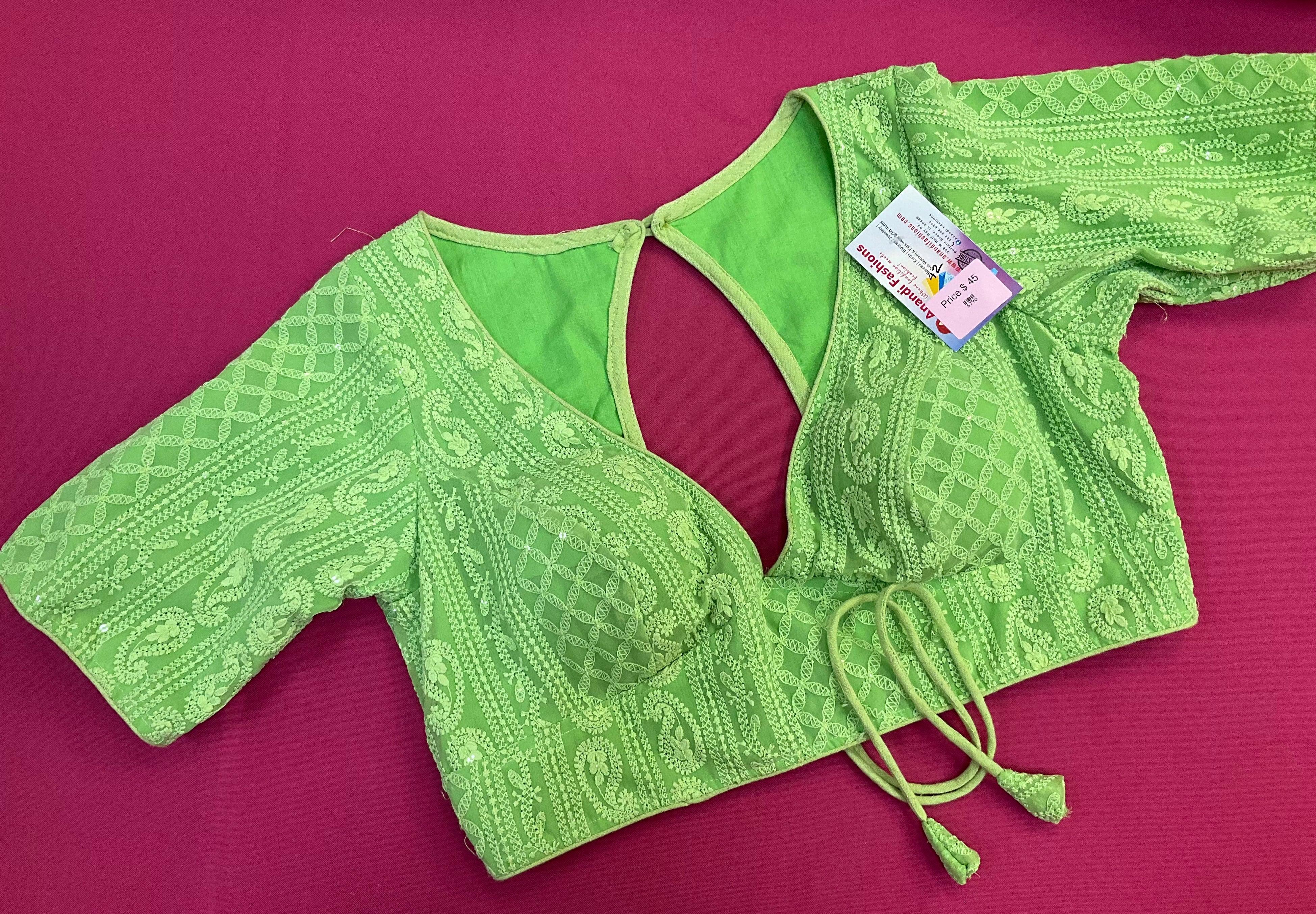 Light Green-Georgette Chikankari Blouse