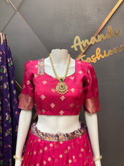 Pink & Purple Silk Kota Half Saree set