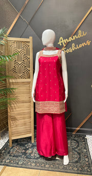 Pink Party Wear Sleeveless Palazzo set