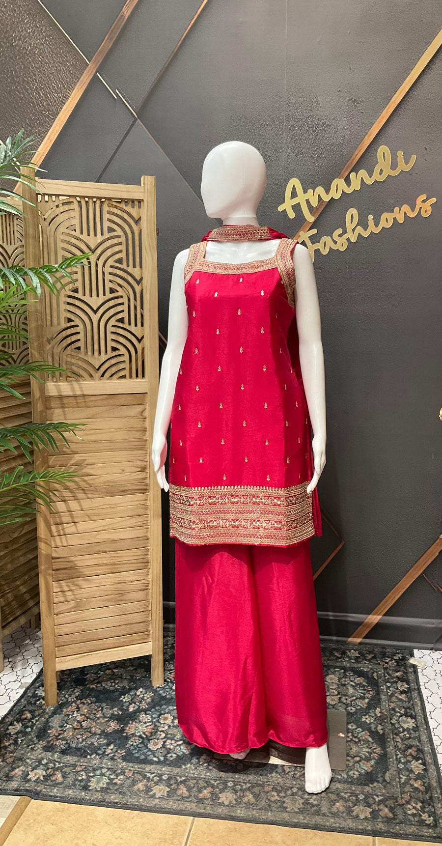 Pink Party Wear Sleeveless Palazzo set