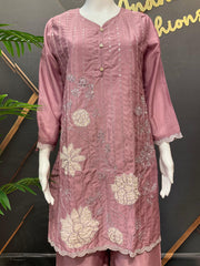 Party Wear Sharara Set with Patch Work - Satin Silk Embroidery