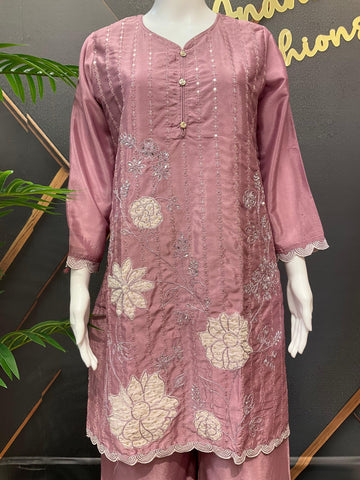 Party Wear Sharara Set with Patch Work - Satin Silk Embroidery