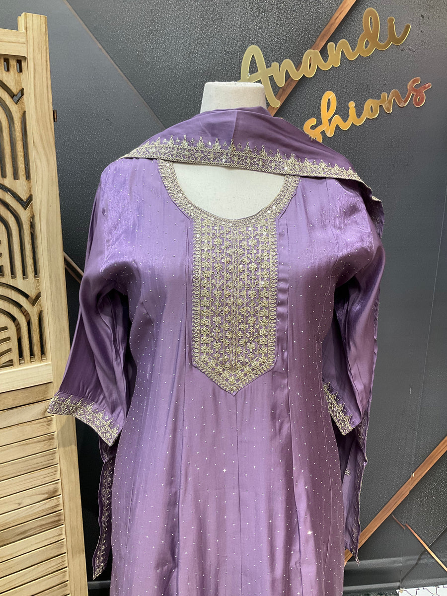 Plus size Party Wear Purple Anarkali Kurti set