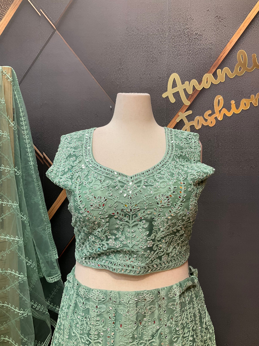 Mint Green Plus Size Party Wear Lehanga set