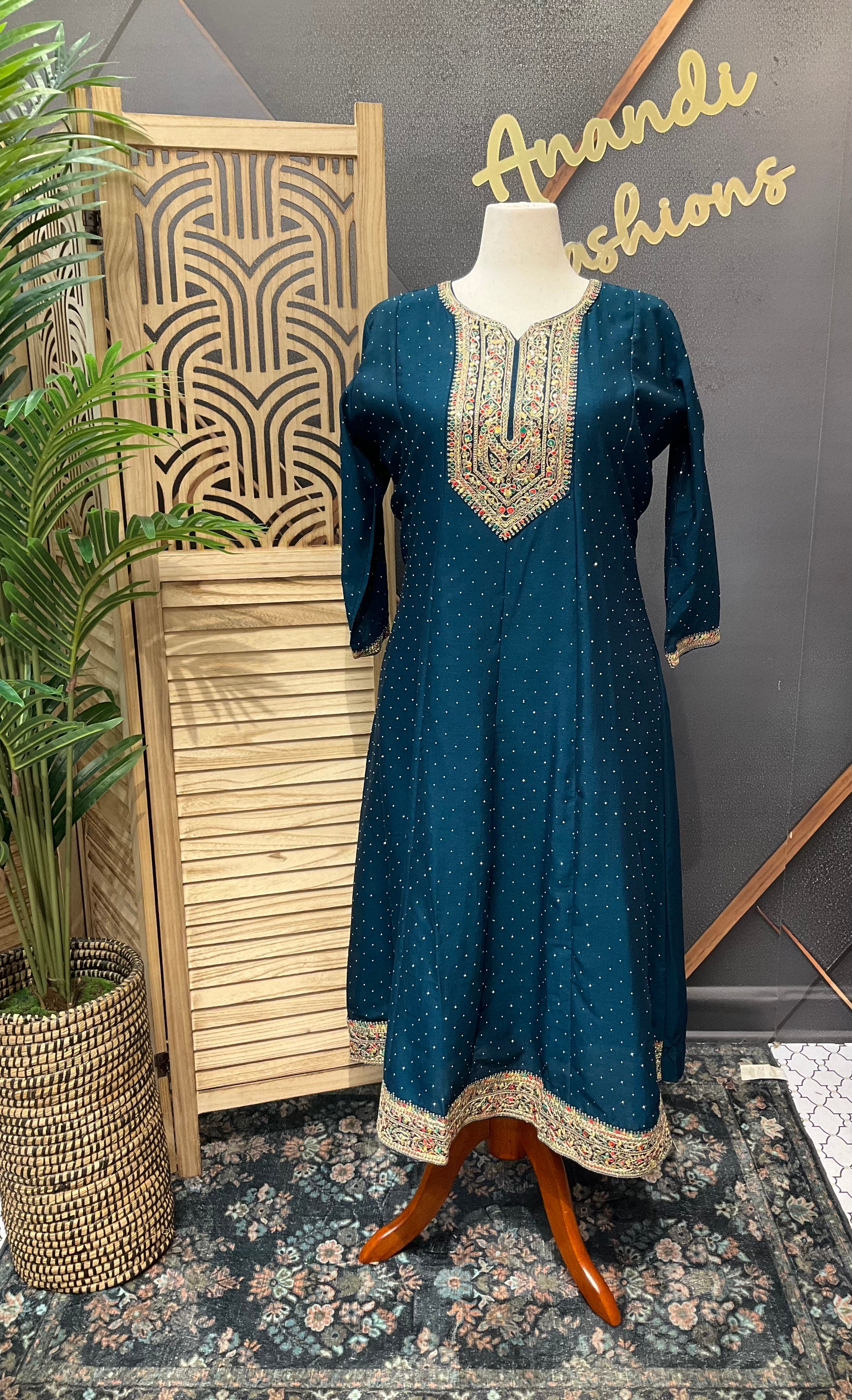 Plus Size - Teal Blue Color Anarkali Kurti set