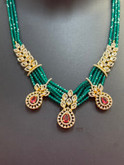 Green Onyx Beads Necklace Set with CZ Stones
