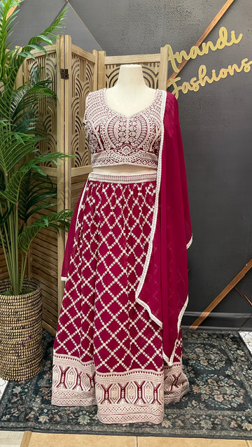 Plus Size Georgette Lehenga Set - Heavy Work Party Wear
