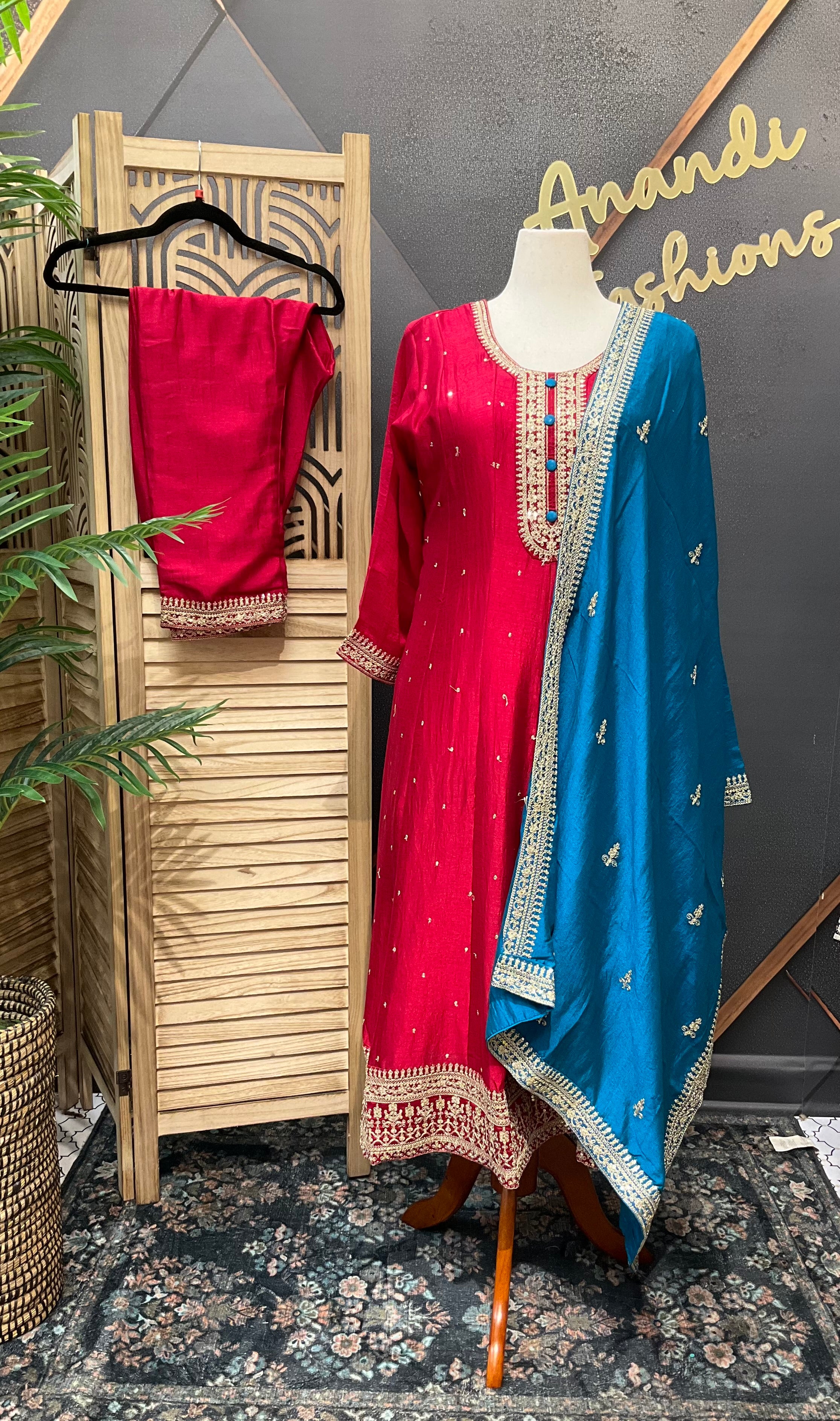 Plus Size - Red Anarkali Kurti set- size 46/48