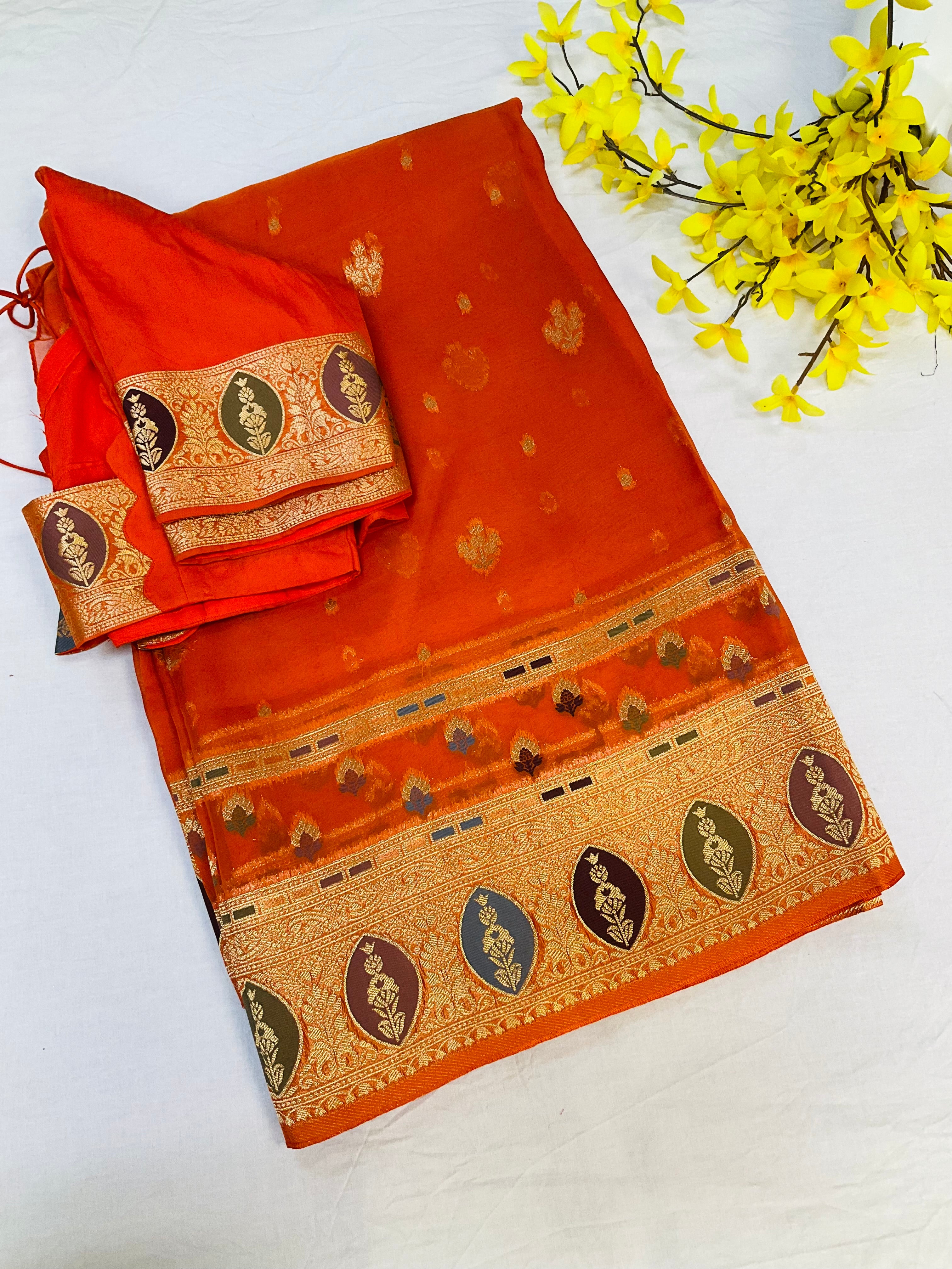 Benarasi Organza Orange Color saree