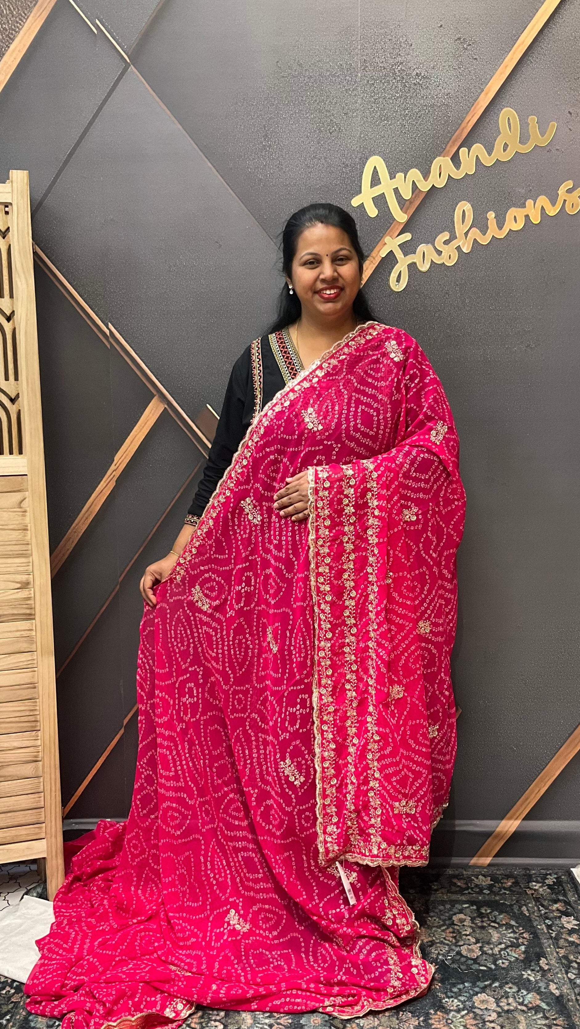 Pink Georgette Bandhani Saree