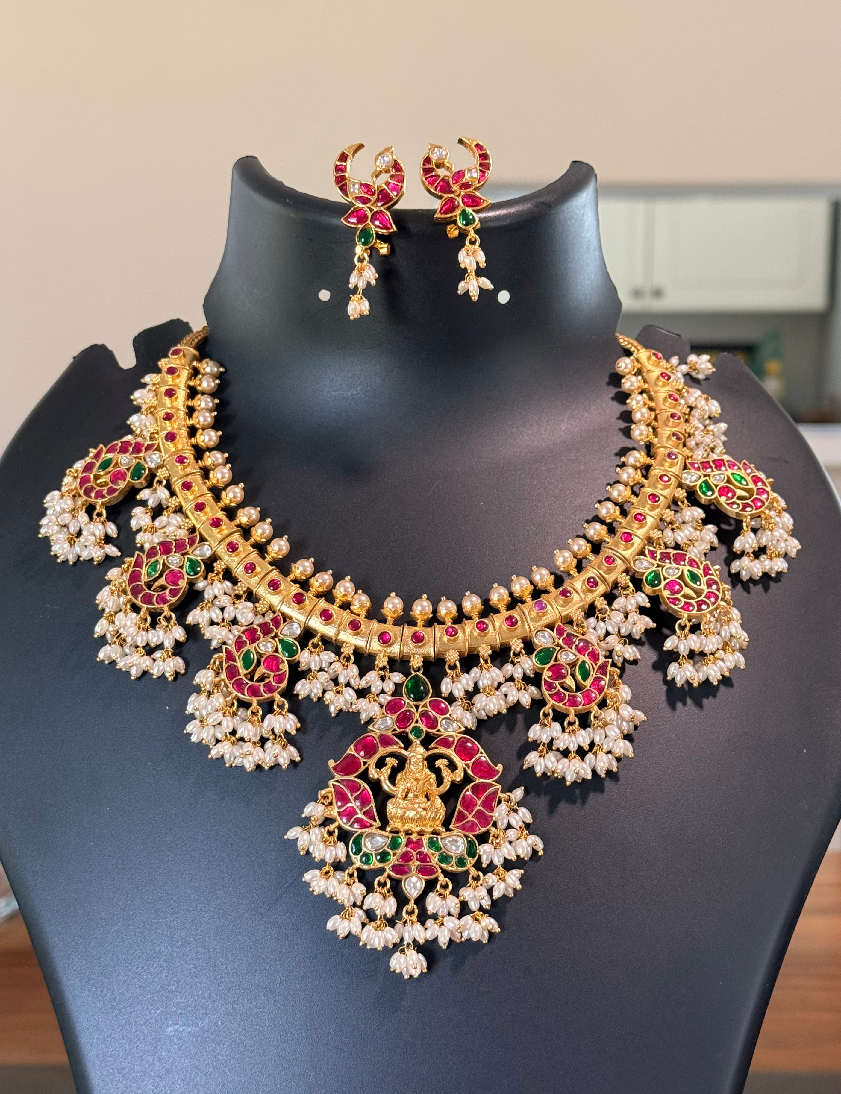 Temple Jewelry -Heavy Jadau Kundan Lakshmi Guttapusalu Necklace set