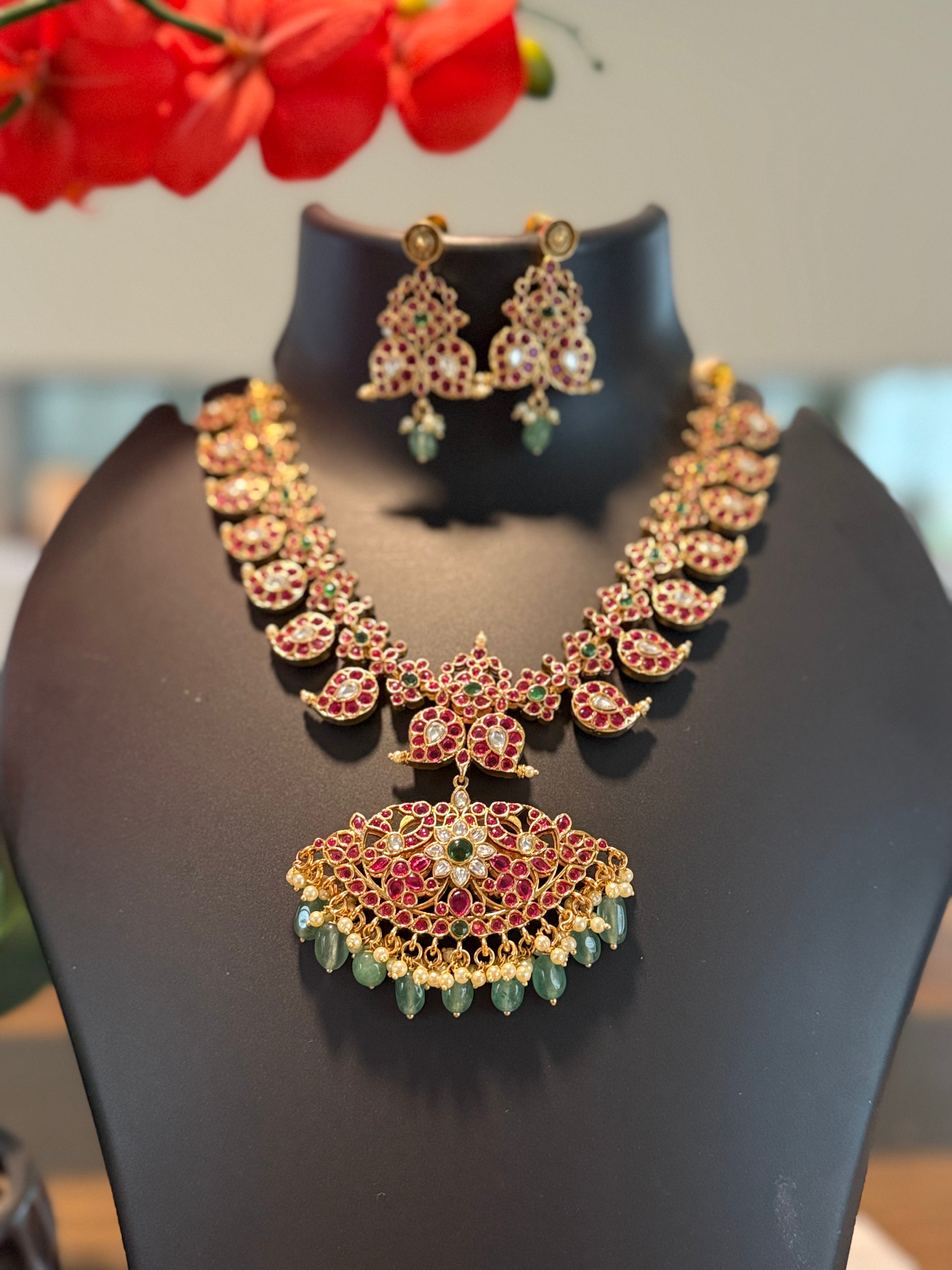 Mango Design - Jadau Kundan Necklace set- 2 colors- Reversible