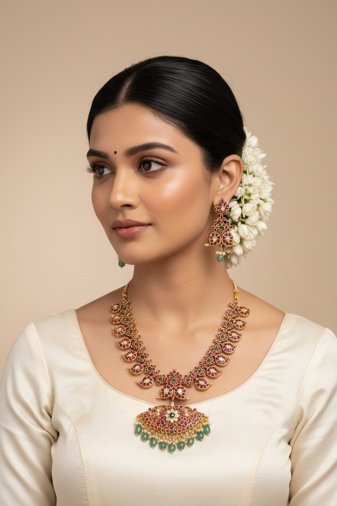 Mango Design - Jadau Kundan Necklace set- 2 colors- Reversible