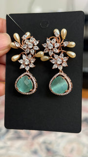 Designer AD Earrings with Mint Green Stone - Jewelry - Earrings - Anandi Fashions