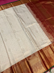 Semi Silk Off White & Red Border Kanjeevaram Saree