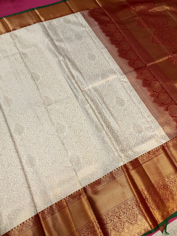 Semi Silk Half White & Red Border Saree