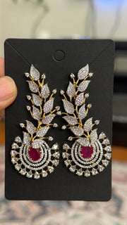 Designer CZ Earrings With Ruby - Jewelry - Earrings - Anandi Fashions