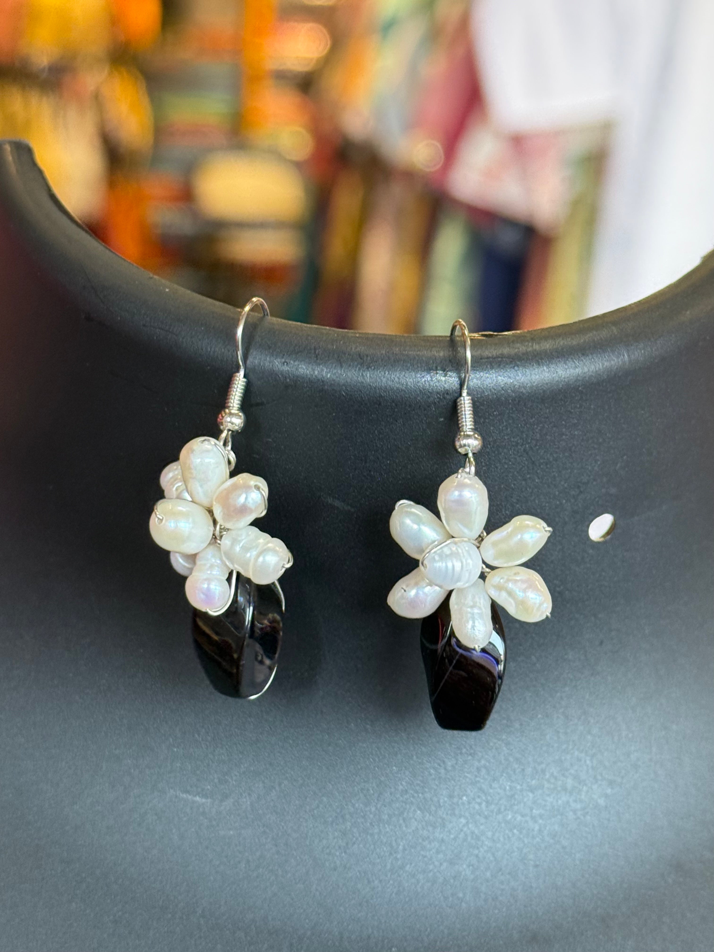 Fancy Hanging Earrings- with Real Pearls