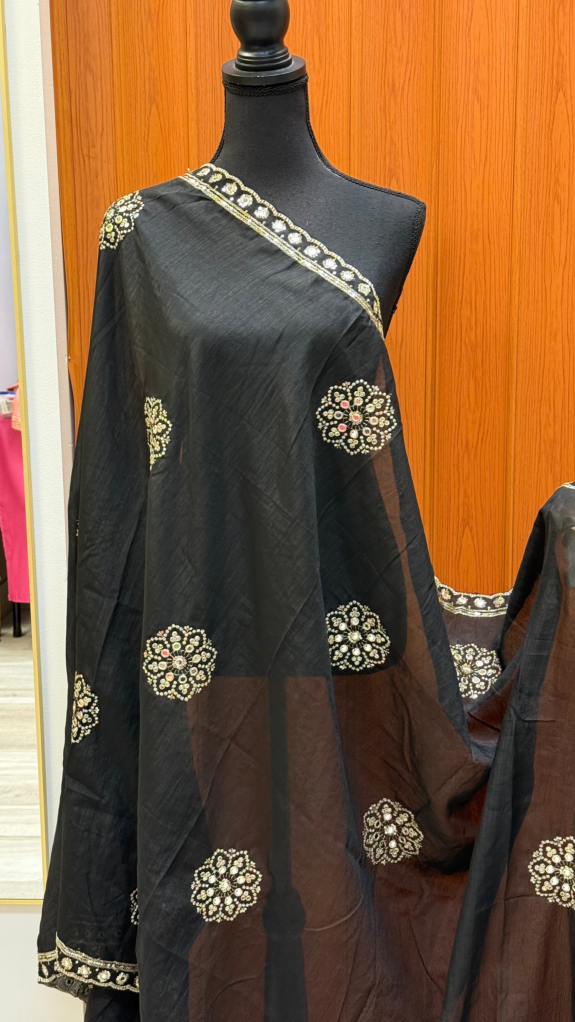 Black Dupatta with Gold Zari work