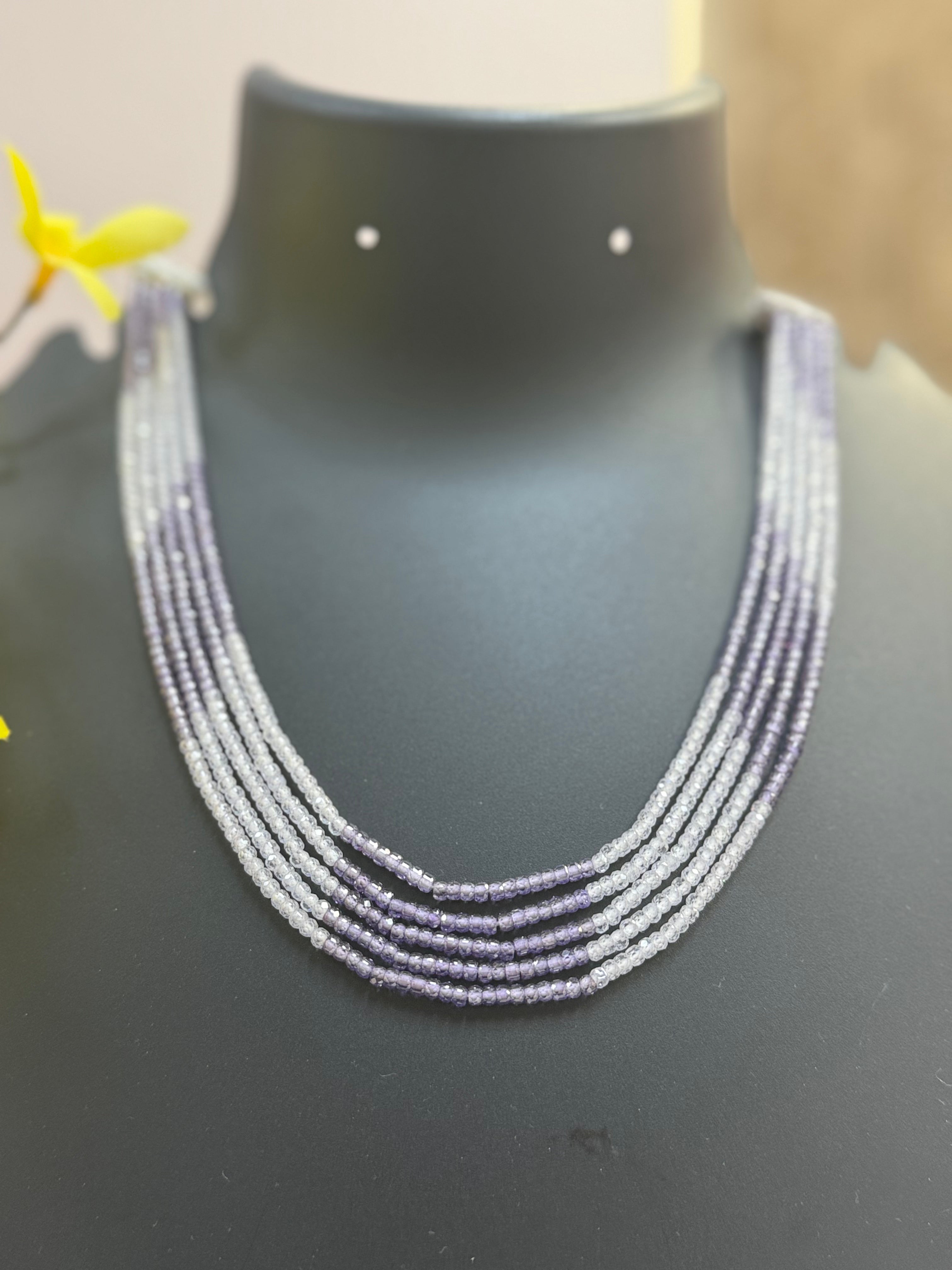 CZ Beads Purple & White - 5 lines Necklace