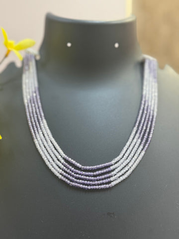CZ Beads Purple & White - 5 lines Necklace