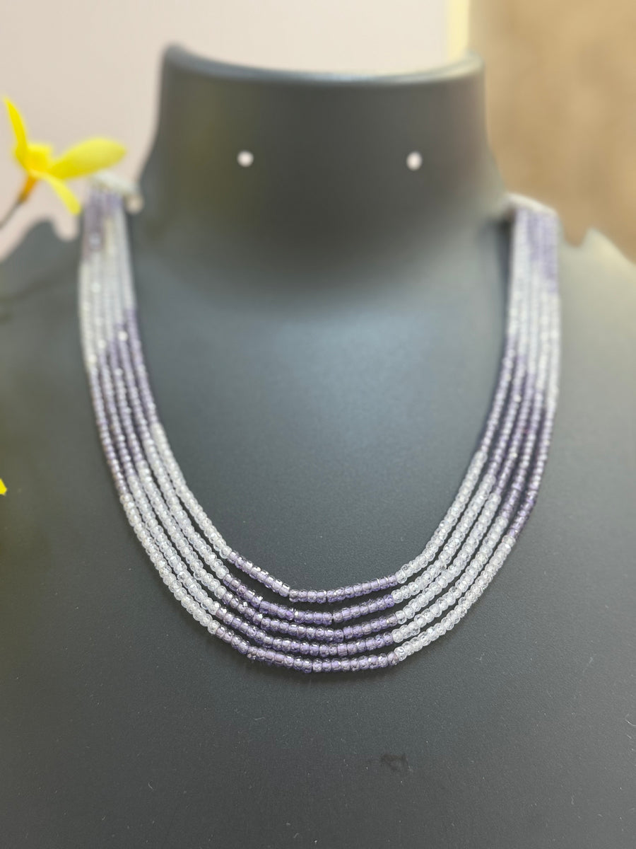 CZ Beads Purple & White 5-Line Necklace Set