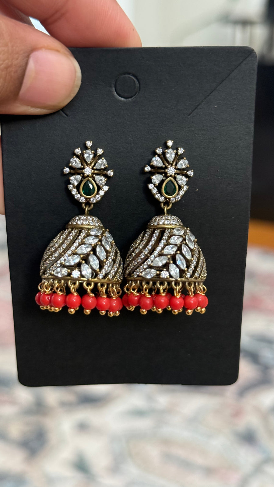 Party Wear CZ Victorian Finish Jhumkas - Jewelry - Earrings - Anandi Fashions