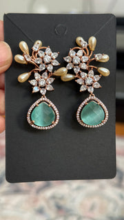 Designer AD Earrings with Mint Green Stone - Jewelry - Earrings - Anandi Fashions