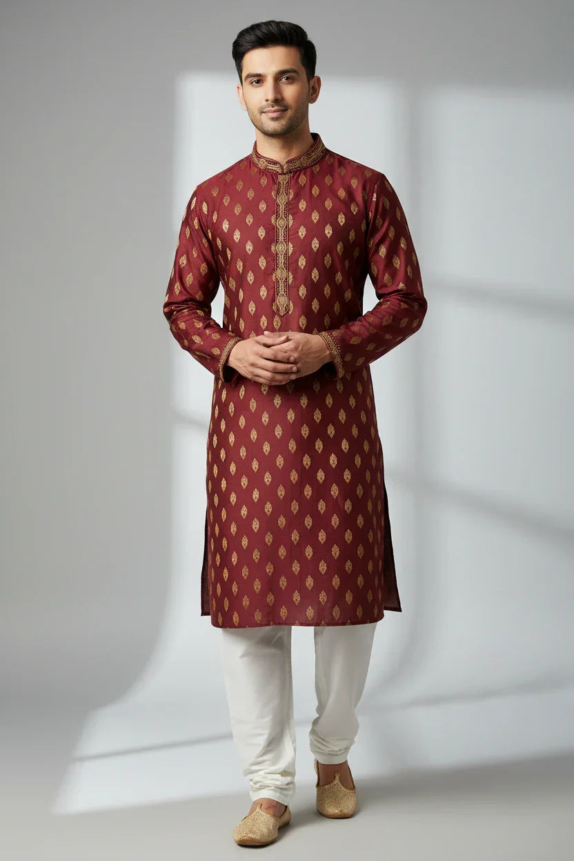 Premium Quality- Maroon Color Mens Wear Kurta Pajama Set