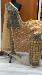 Gold Net Dupatta with beads border
