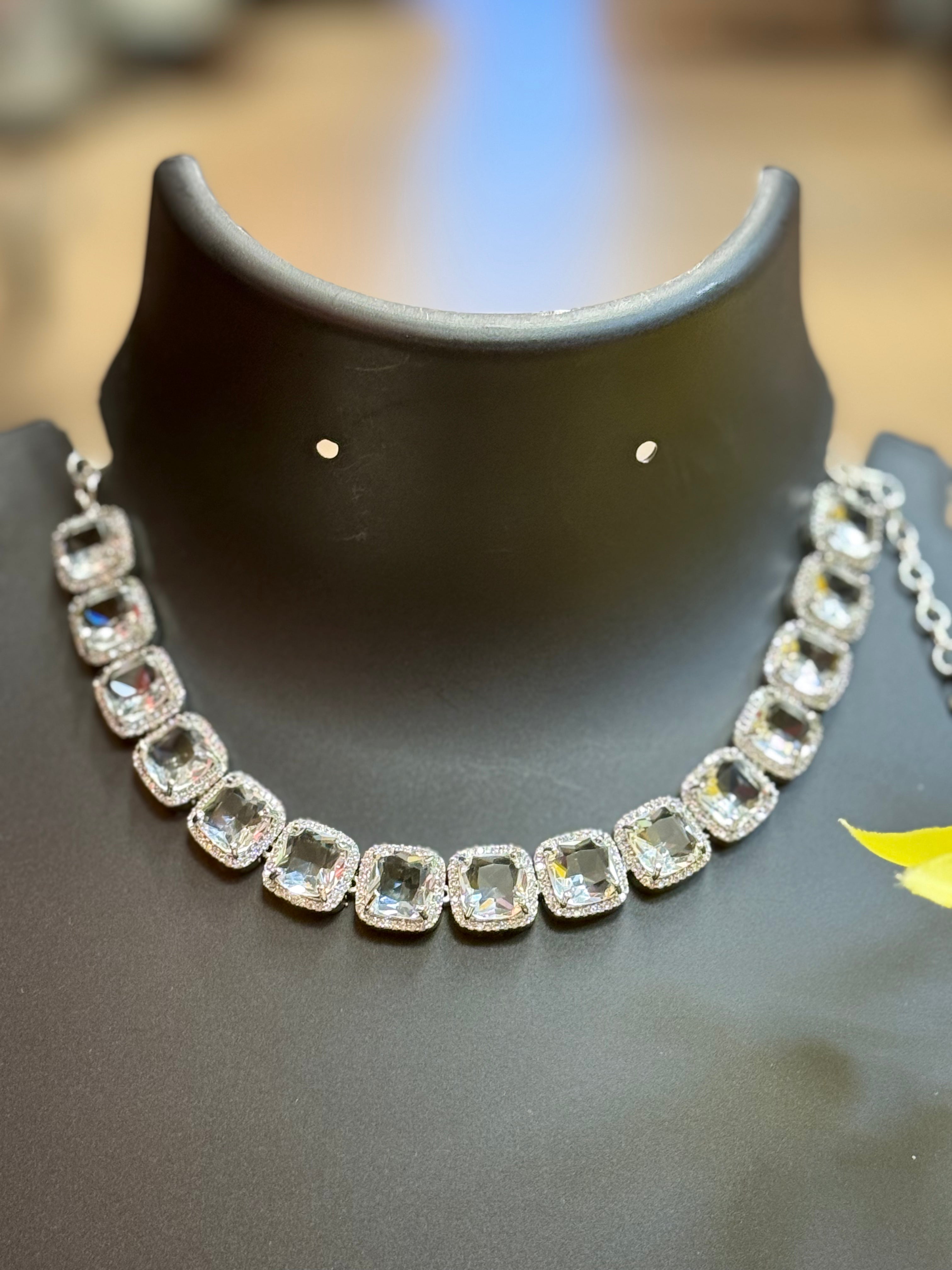 Full White- Party Wear Silver Necklace seat