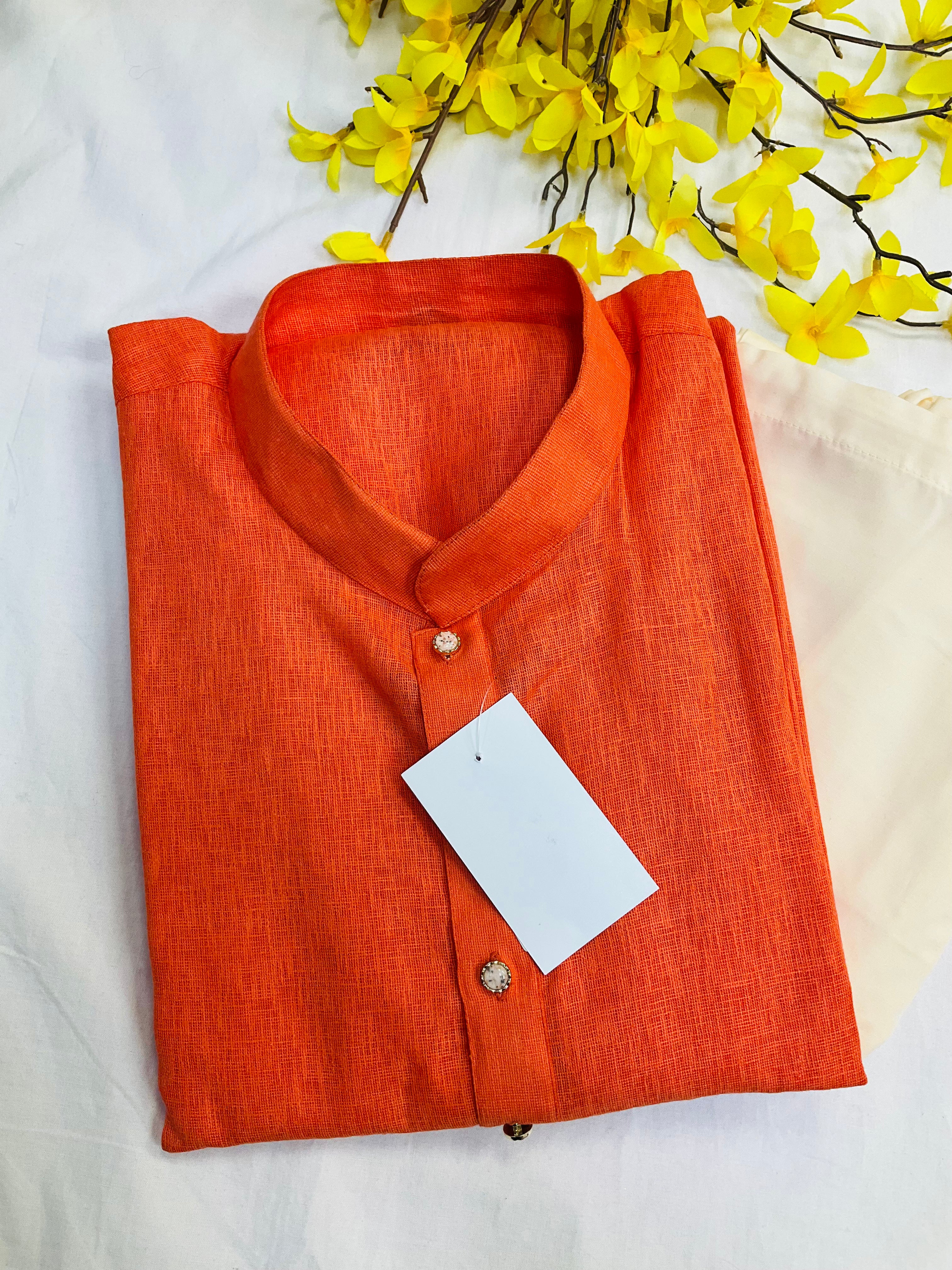 Plus size 50- orange cotton kurta set for men