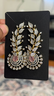 Designer CZ Earrings With Baby Pink - Jewelry - Earrings - Anandi Fashions