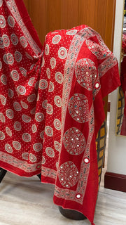 Red Pure Cotton Ajrakh Print Mirror Dupattas