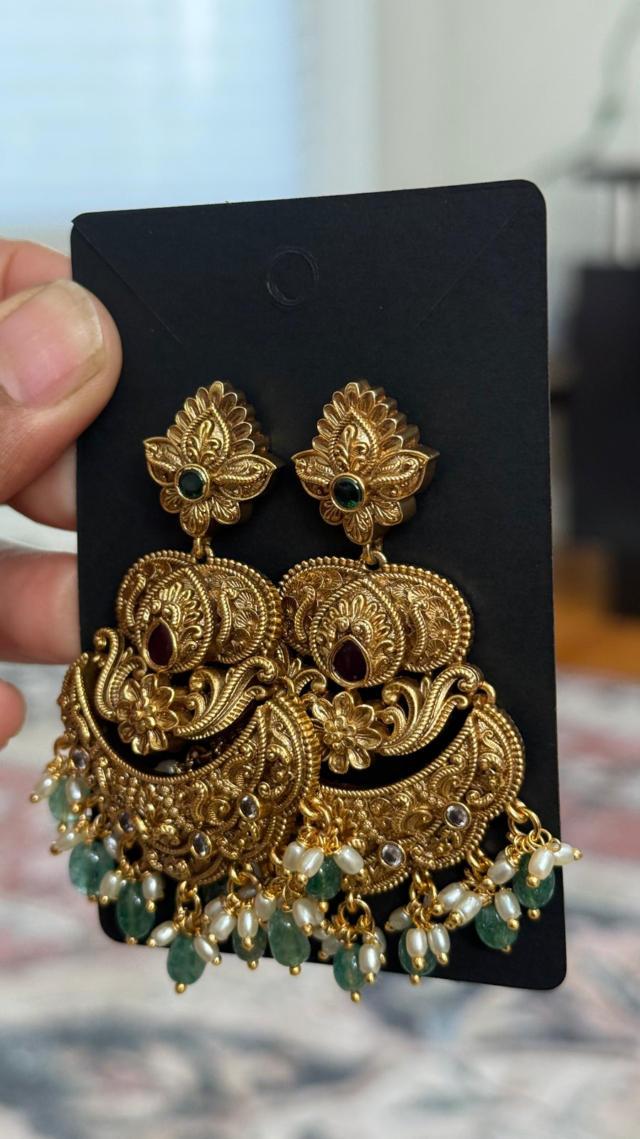 Big Size - Antique Finish Chandbali Earrings - Jewelry - Earrings - Anandi Fashions