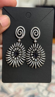 Silver Finish Earrings with purple stone - Jewelry - Earrings - Anandi Fashions