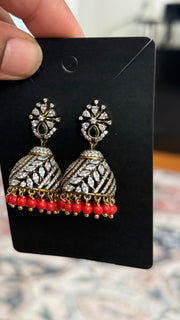 Party Wear CZ Victorian Finish Jhumkas - Jewelry - Earrings - Anandi Fashions