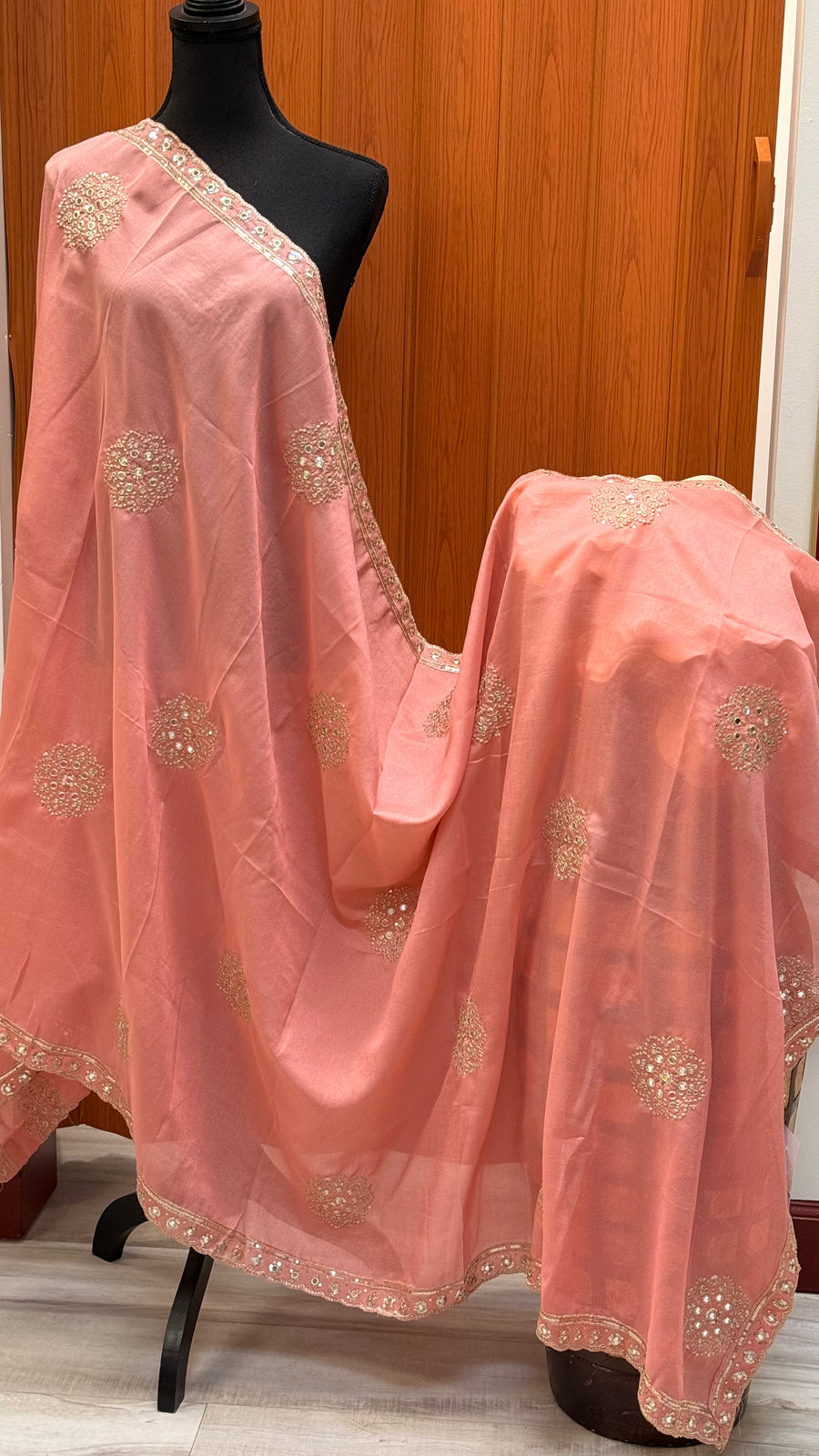 Pink Dupatta with Gold Zari work