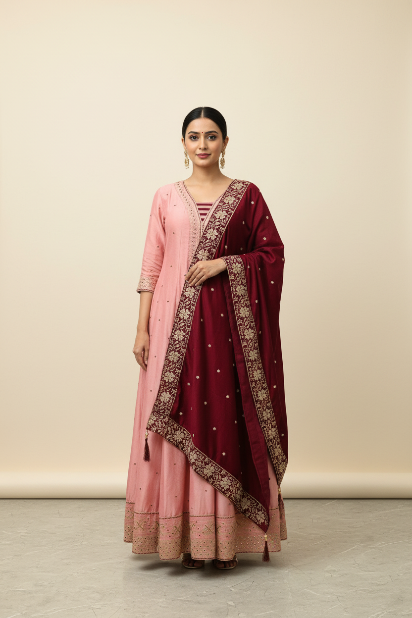 Size 48- Plus Size Pink Long Party wear Dress