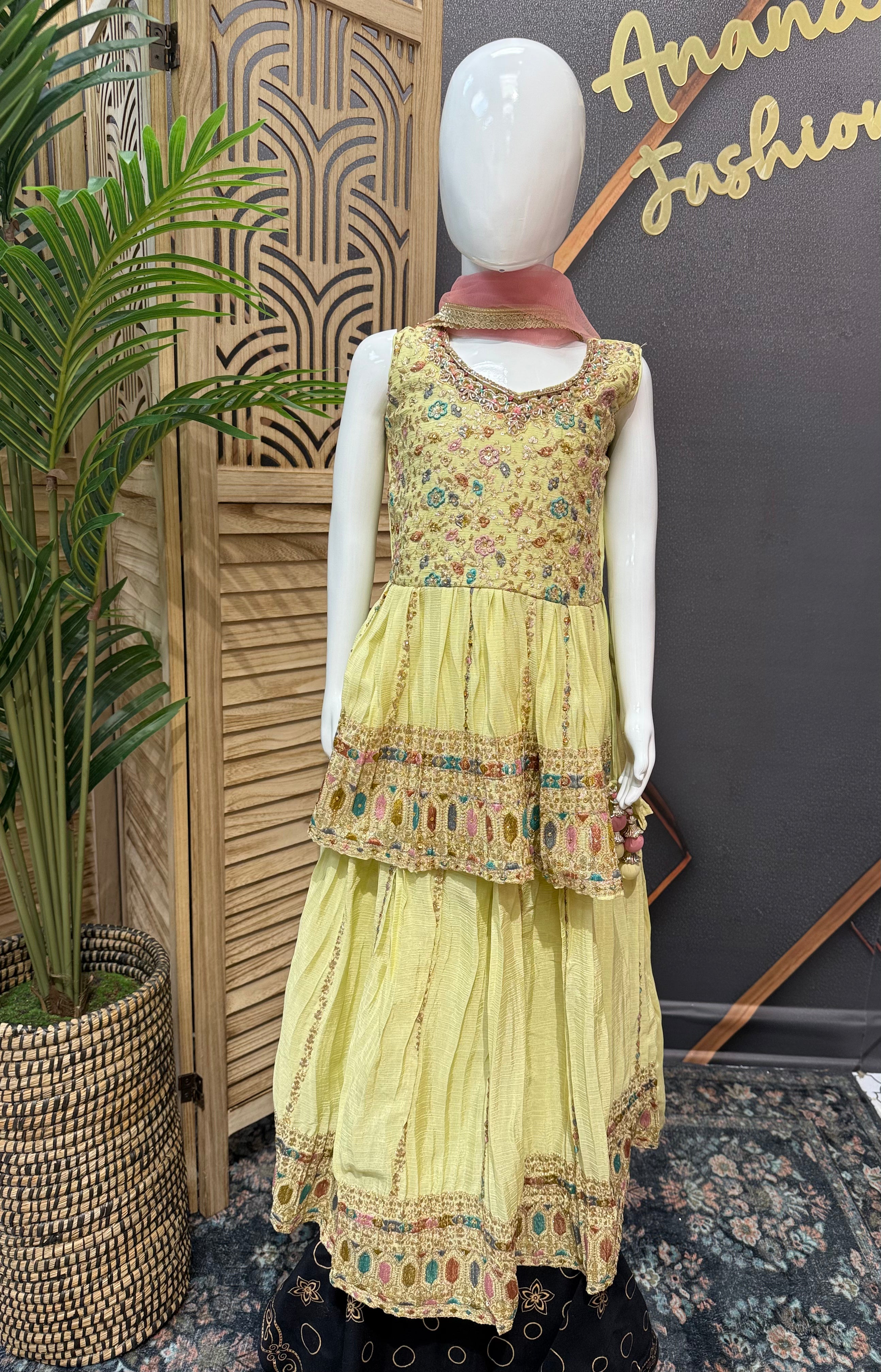 Pastel Green - Little Girls - Party Wear Peplum Top Lehenga set